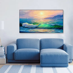 Sundown Serenity Big Panoramic Beautiful Sea Sunset Scenery Canvas Wall Painting