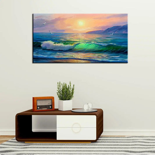 Sundown Serenity Big Panoramic Beautiful Sea Sunset Scenery Canvas Wall Painting