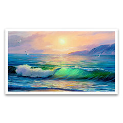 Sundown Serenity Big Panoramic Beautiful Sea Sunset Scenery Canvas Wall Painting