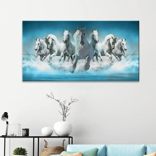 Equestrian Elegance | Dynamic Seven Running Horses Canvas Wall Painting