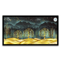 Golden Dreamscape | Mesmerizing Nightscape Canvas Wall Art for Elegant Home Décor