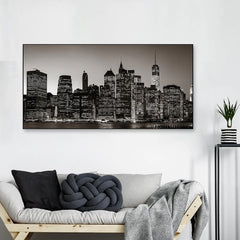 Cityscape Elegance for Your Home Decor Manhattan's Night View Floating Framed Canvas Wall Painting