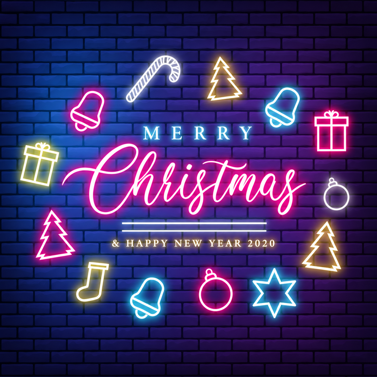 : Neon Light Christmas Display with Various Christmas Elements