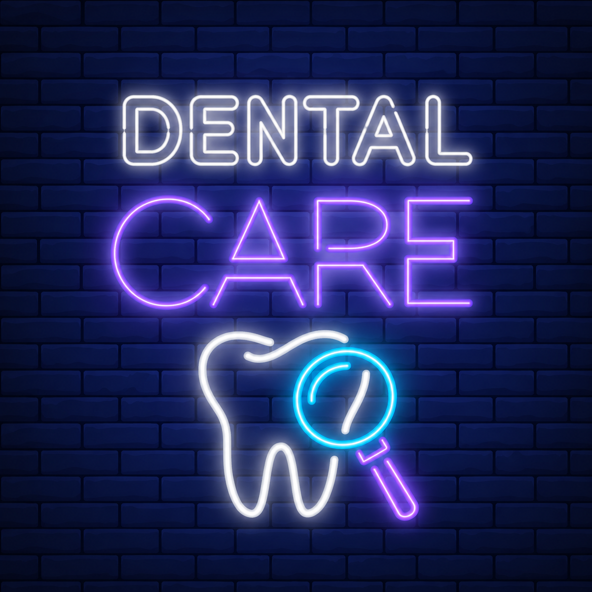 Neon Light Dental Care with Teeth Sign