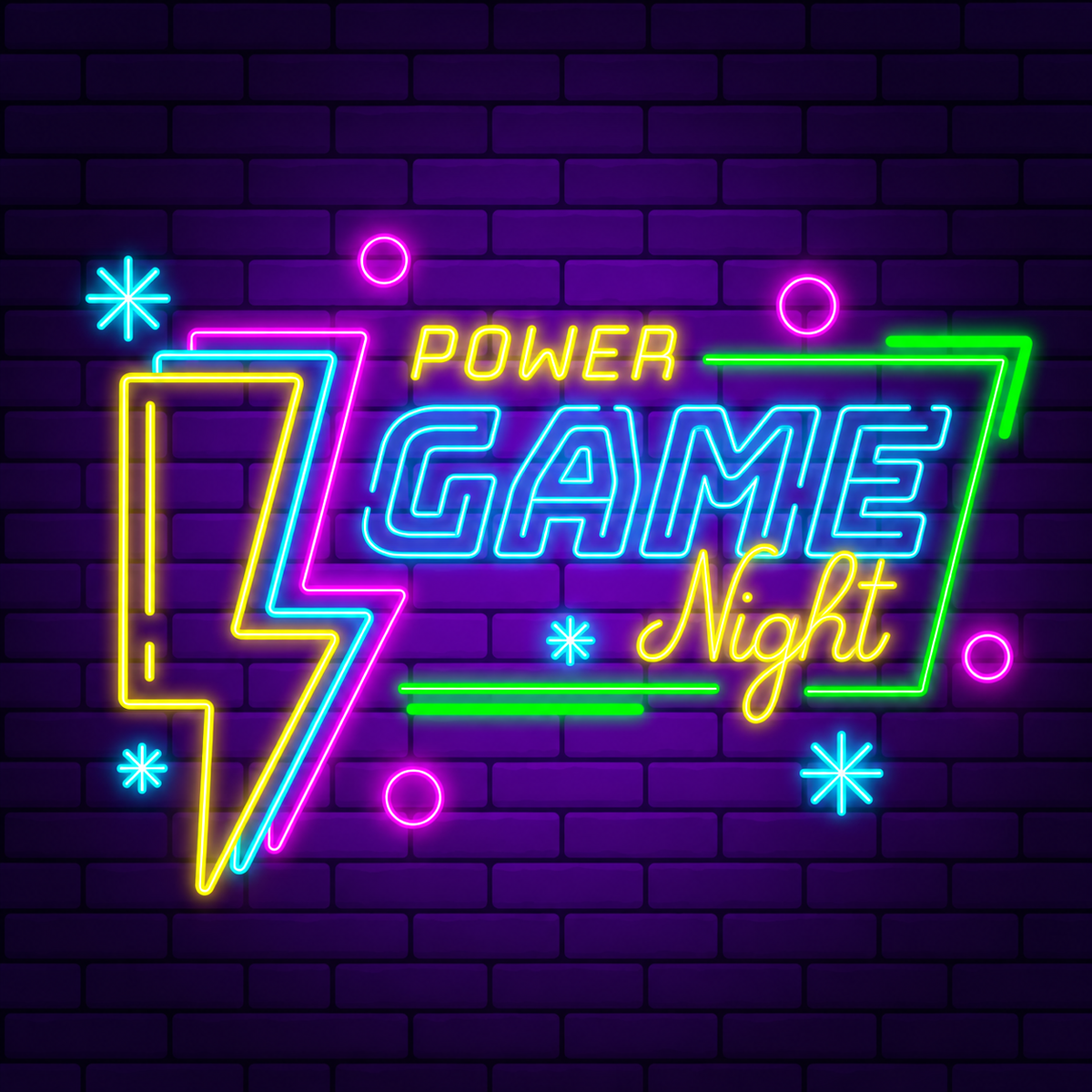 Neon Light Power Game Night with Green Line