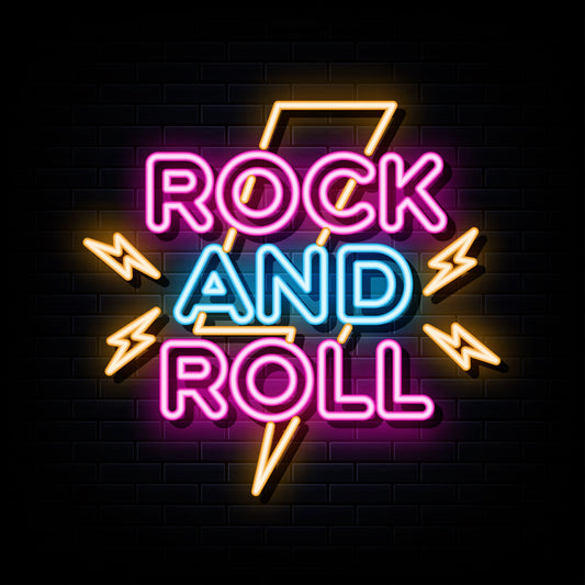 Neon Light Rock and Roll Sign with Thunder Design