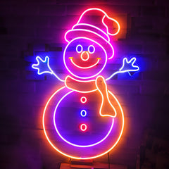 : Neon Light Snowman with Hat and Scarf