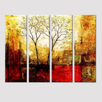 Twin Tree Sepia Scenery  Canvas Printed Painting 4 Pieces Wall Painting with Wooden Framed for Living Room, Bedroom, Office Decoration (24" x 8" Each Panel)