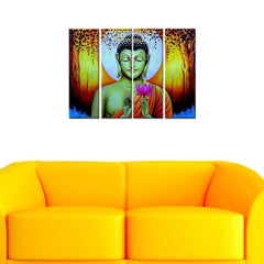 Meditating Buddha Modern Art Canvas Wall Painting In Set of 4 Panel Framed Painting for Living Room, Bedroom, Office Wall Decoration (24" x 8" Each Panel)